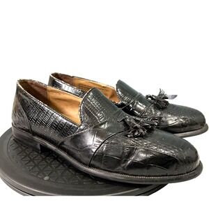 Stacy Adams Slip on Dress Shoe Mens Sz 9.5 Black Santana Moc Tassel Snake Loafer